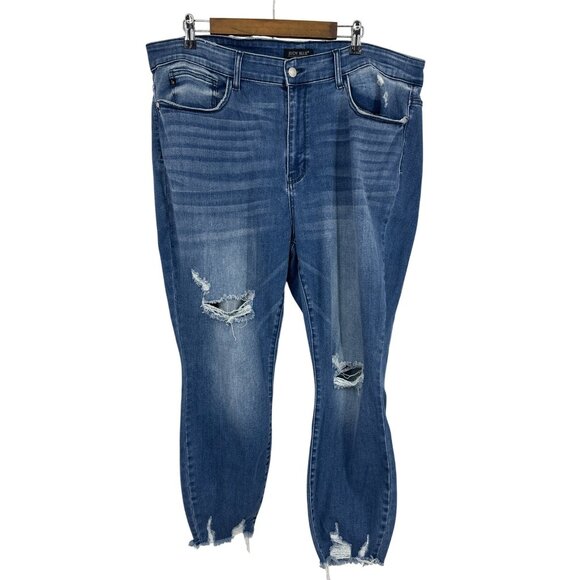 Judy Blue Distressed Cropped Skinny Jeans W/ Frayed Hem & Ripped Details Sz 22W - Picture 1 of 15